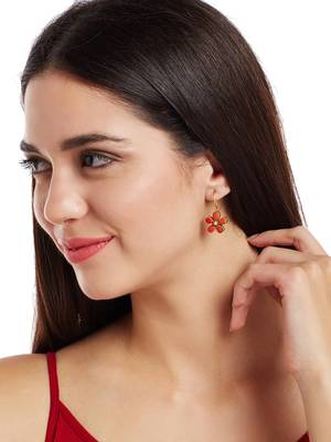 Kundan Stone Semi Precious Gold Plated Floral Dangler Earrings 2