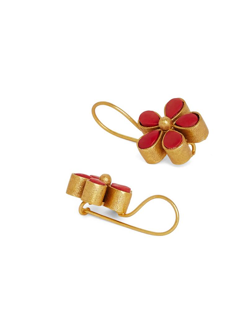 Kundan Stone Semi Precious Gold Plated Floral Dangler Earrings