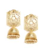 Designer Gold plated high gloss golden Filigree or Jali work jhumka with pearl in bottom