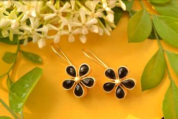 Kundan Stone Semi Precious Gold Plated Floral Dangler Earrings 1