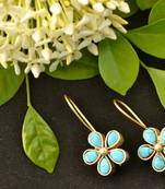 Kundan Stone Semi Precious Gold Plated Floral Dangler Earrings