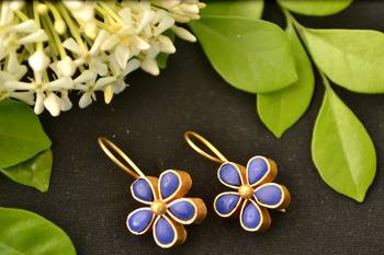 Kundan Stone Semi Precious Gold Plated Floral Dangler Earrings 1