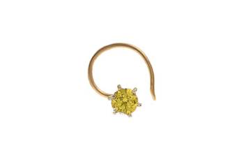 Designer Greenish Yellow Coloured Diamond Classic Nose Pin or Nose Ring 1