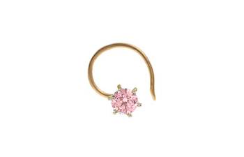 Designer Light Pink Coloured Diamond Classic Nose Pin or Nose Ring 1