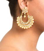 Kundan Stone Semi Precious Gold Plated Floral Pearl Dangler Stud Earrings