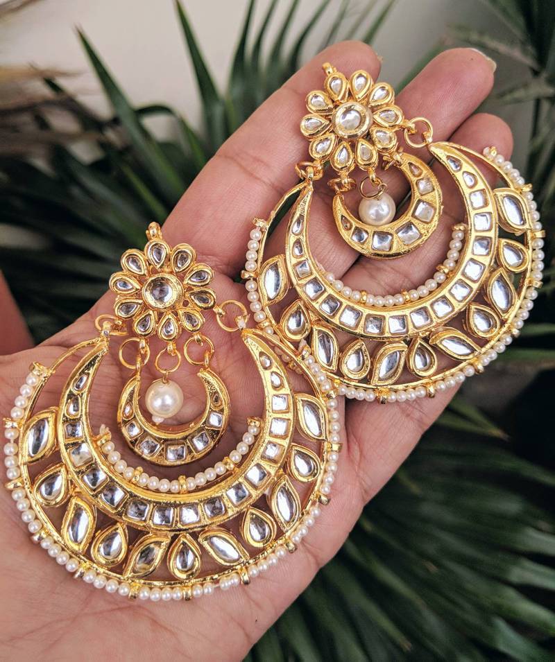 Kundan Stone Semi Precious wedding Bridal Gold Plated Floral Pearl