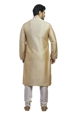 Fawn Geecha Kurtaset With All Over Machine Anchor Embroidery With Cording On Placket Patti With Gundi Buttons 2