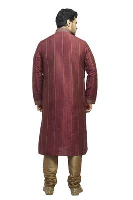 Maroon Polysilk Kurta Set With Machine Embroidery In The Centr And Cording On The Sleeves,Back And Sides 2