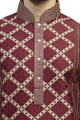 Maroon Polysilk Kurta Set With Machine Embroidery In The Centr And Cording On The Sleeves,Back And Sides 3