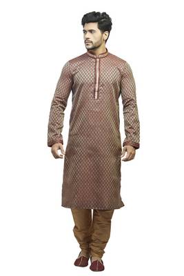 Pink Jacquard Kurta Set With Golden Cording On The Collar And On The Placket Patti 1
