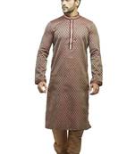 Pink Jacquard Kurta Set With Golden Cording On The Collar And On The Placket Patti