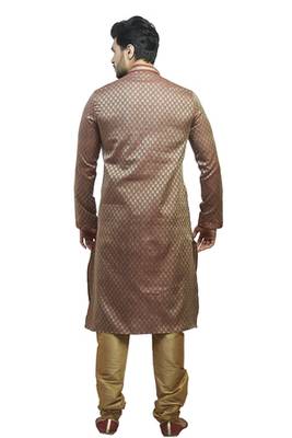 Pink Jacquard Kurta Set With Golden Cording On The Collar And On The Placket Patti 2