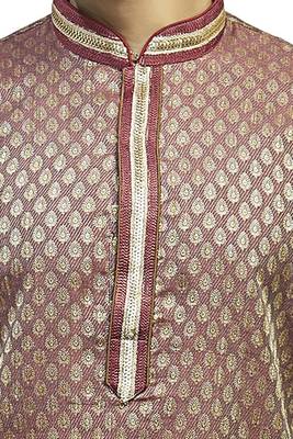 Pink Jacquard Kurta Set With Golden Cording On The Collar And On The Placket Patti 3