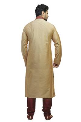 Sand Ps Silk Kurta Set With Contrast Maroon Corded Collar And Machine Embroidered Placket Patti 2
