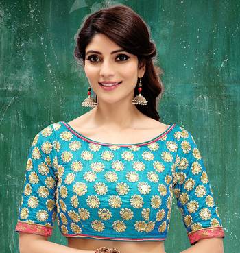 sky blue colored embroidered  two tone silk stitched blouse 1