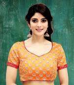 orange colored embroidered  two tone silk stitched blouse