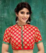 red colored embroidered  two tone silk stitched blouse