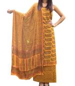 Bagh Print Unstitched Cotton Salwar Suit & Chiffon Dupatta Mustard & Black 1