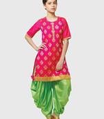 Rani Pink Paper Foil Print Heavy Dhupian Partywear Patiala Suit For Girls Wear