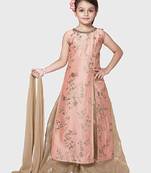 Peach Embroidery Heavy Chanderi Silk Palazzo Style Salwar Suit For Girls Wear