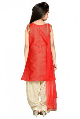 Shiner Red Heavy Brocade Silk Dori Embroidery Lace ReadyMade Kids Straight Patiala Suit (2-12 year girl) 2