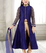 Navy Blue Sequance Embroidery Banglori Silk With Net Anarkali Style Readymade Kids Salwar Suit