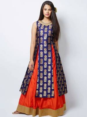 Navy Blue Designer Jequard Silk Partywear Lehenga Choli For Girls Wear 1