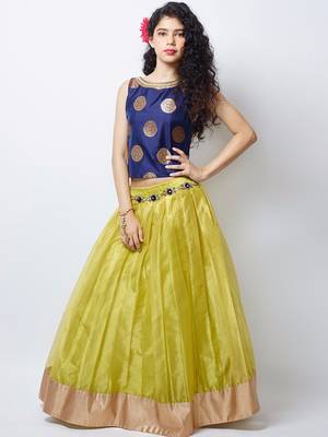 Lemon green jequard silk with silk inner  Bright Net wedding Wear  lehenga choli forkids wear 1