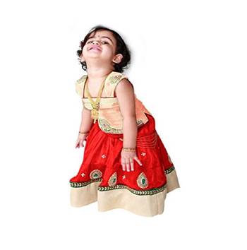 Cr  me Red Hand embroidery cambric cotton flared kids anarkali lehenga choli kids 1