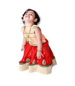 Cr  me Red Hand embroidery cambric cotton flared kids anarkali lehenga choli kids