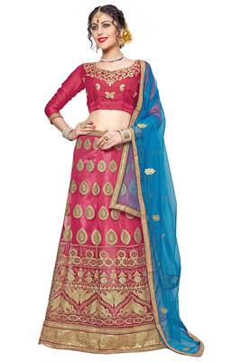 Pink Embroidered Net Semi Stitched Lehenga 1