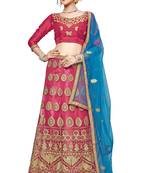 Pink Embroidered Net Semi Stitched Lehenga