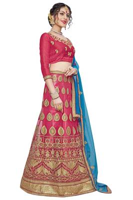 Pink Embroidered Net Semi Stitched Lehenga 2