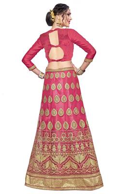 Pink Embroidered Net Semi Stitched Lehenga 3