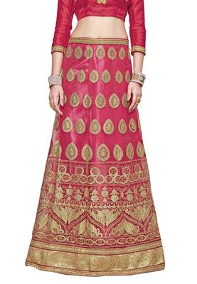 Pink Embroidered Net Semi Stitched Lehenga 4