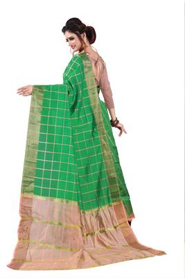 Green plain cotton silk saree with blouse 4
