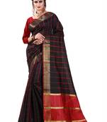 Black plain cotton silk saree with blouse