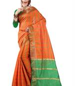 Orange plain cotton silk saree with blouse