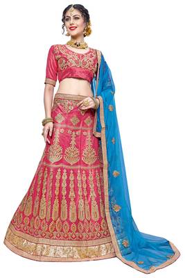 Pink Embroidered Net Semi Stitched Lehenga 1