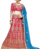 Pink Embroidered Net Semi Stitched Lehenga