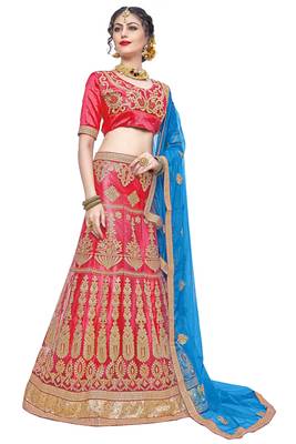 Pink Embroidered Net Semi Stitched Lehenga 2