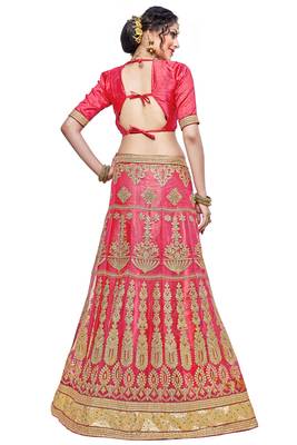 Pink Embroidered Net Semi Stitched Lehenga 3