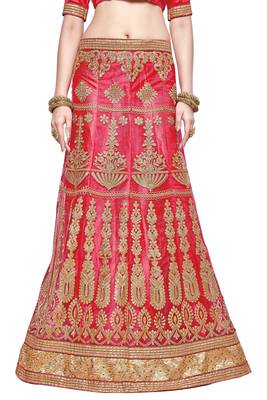 Pink Embroidered Net Semi Stitched Lehenga 4
