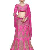 Pink Embroidered Silk Semi Stitched Lehenga