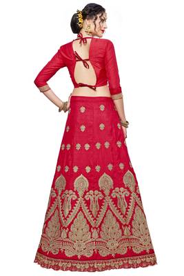Red Embroidered Silk Semi Stitched Lehenga 3