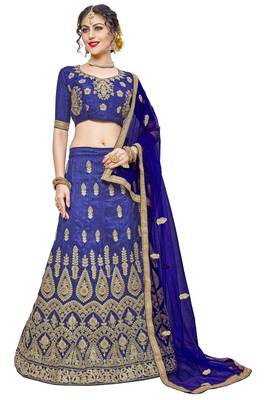 Blue Embroidered Silk Semi Stitched Lehenga 1