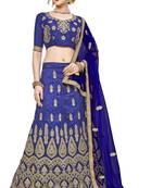 Blue Embroidered Silk Semi Stitched Lehenga