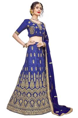 Blue Embroidered Silk Semi Stitched Lehenga 2