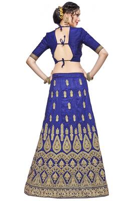 Blue Embroidered Silk Semi Stitched Lehenga 3