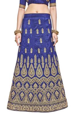Blue Embroidered Silk Semi Stitched Lehenga 4